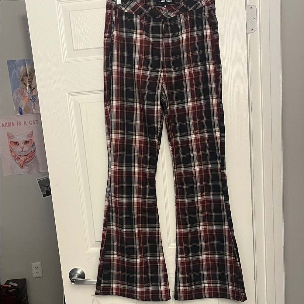 Plaid Flare Pants in Red and Black